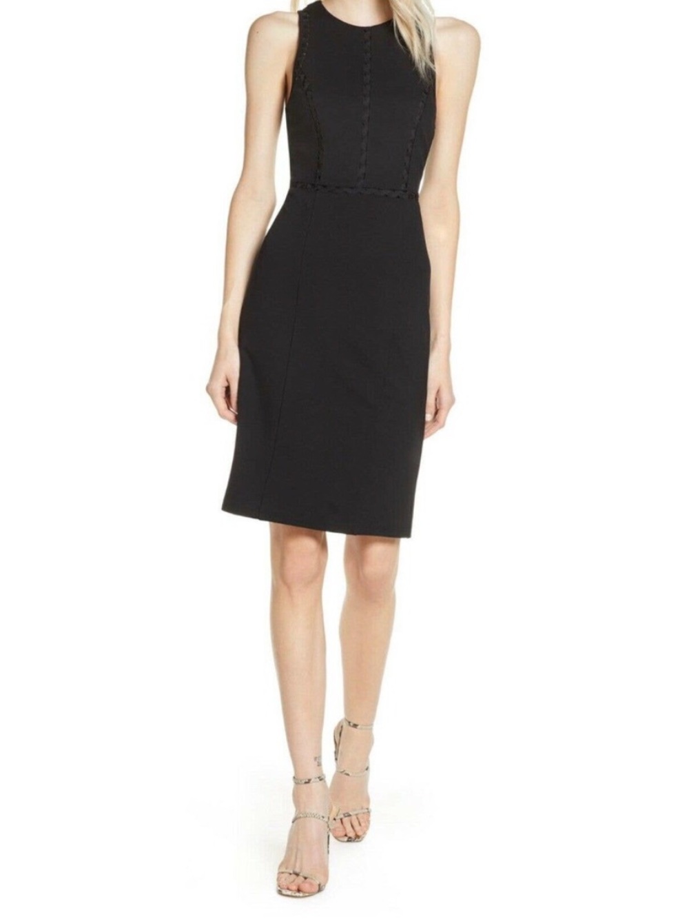 ALI & JAY Black Sleeveless Sheath Dress with Scallop Paneling Detail